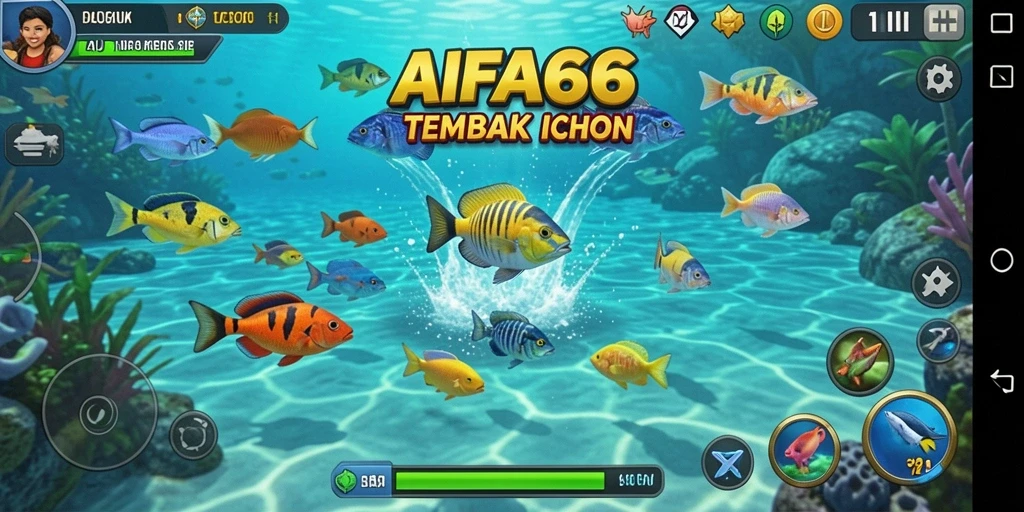 Tampilan menarik dari gameplay AIFA66 saat menembak ikan di lautan.