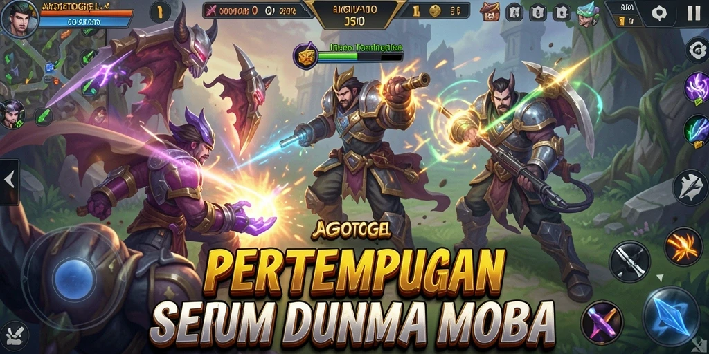 Tampilan permainan JAGOTOGEL yang intens dengan aksi seru MOBA.