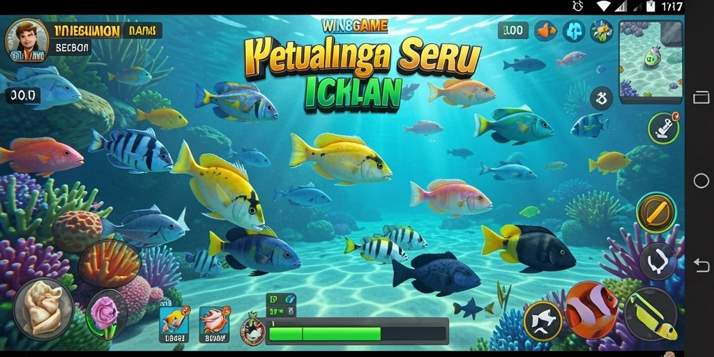 Tangkapan layar gameplay WIN8GAME menampilkan aksi menembak ikan yang seru.